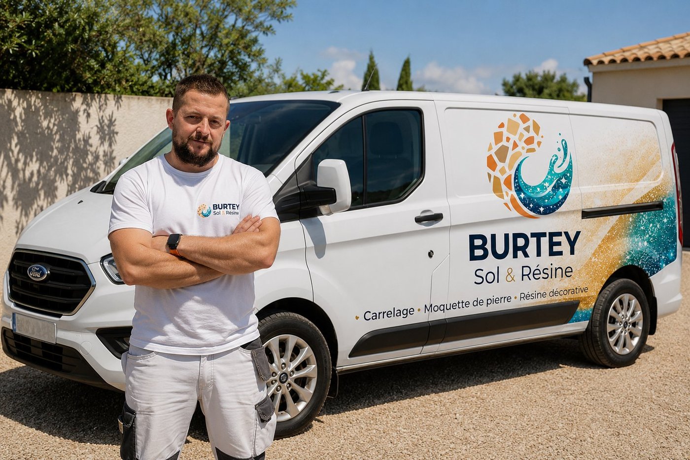 L'artisan Burtey devant son camion floqué